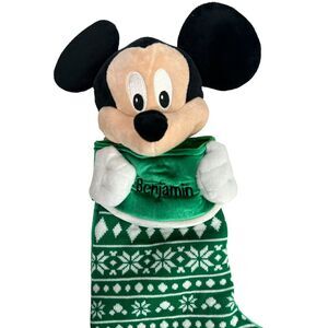 Disney Christmas Holiday green Stocking Plush Mickey embroidered benjamin